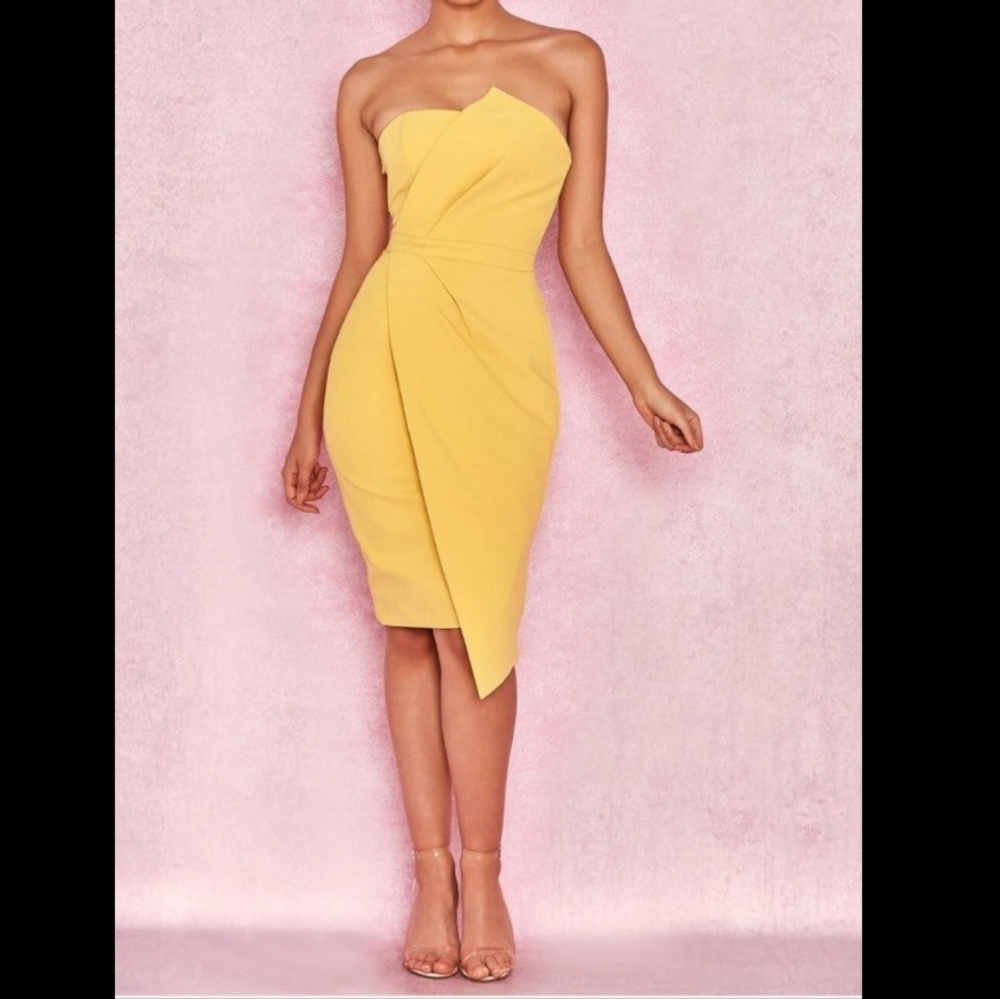 EUC Sz M House of CB Yellow Strapless Dress